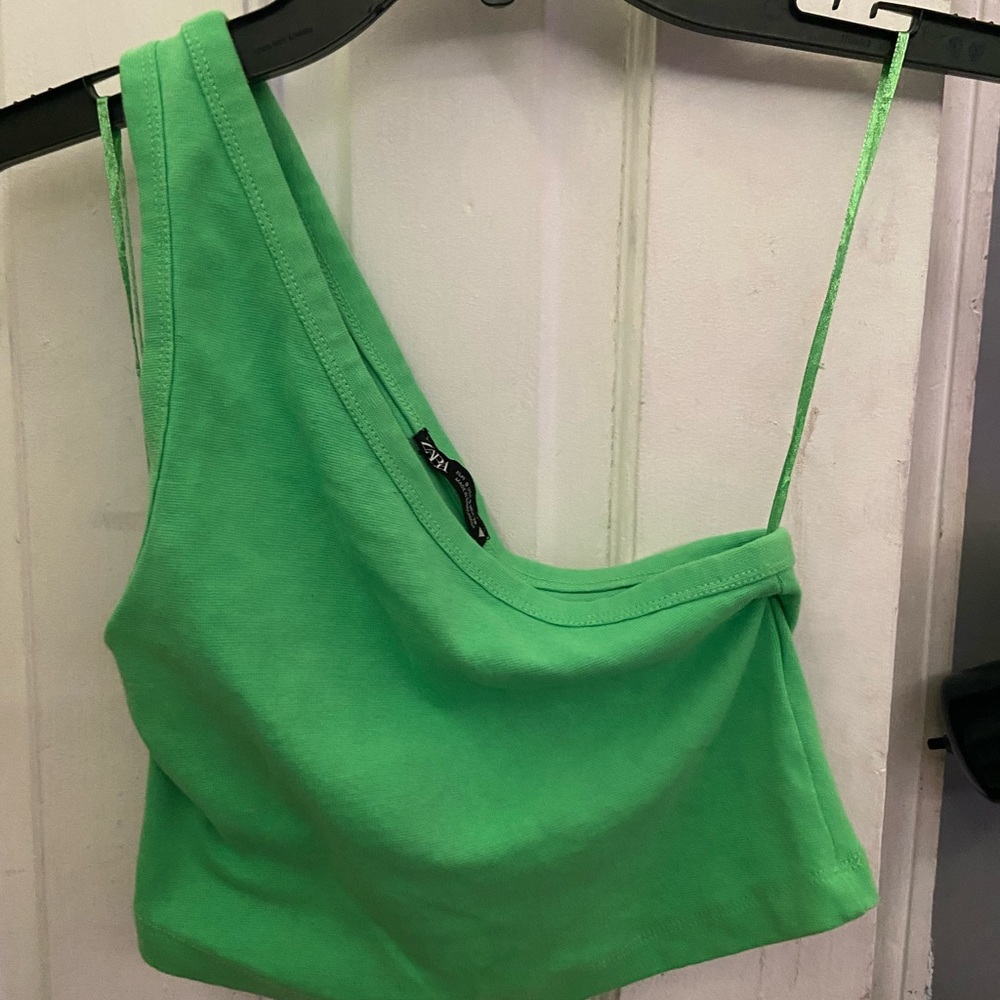 Lime Green One Sleeve Crop Top